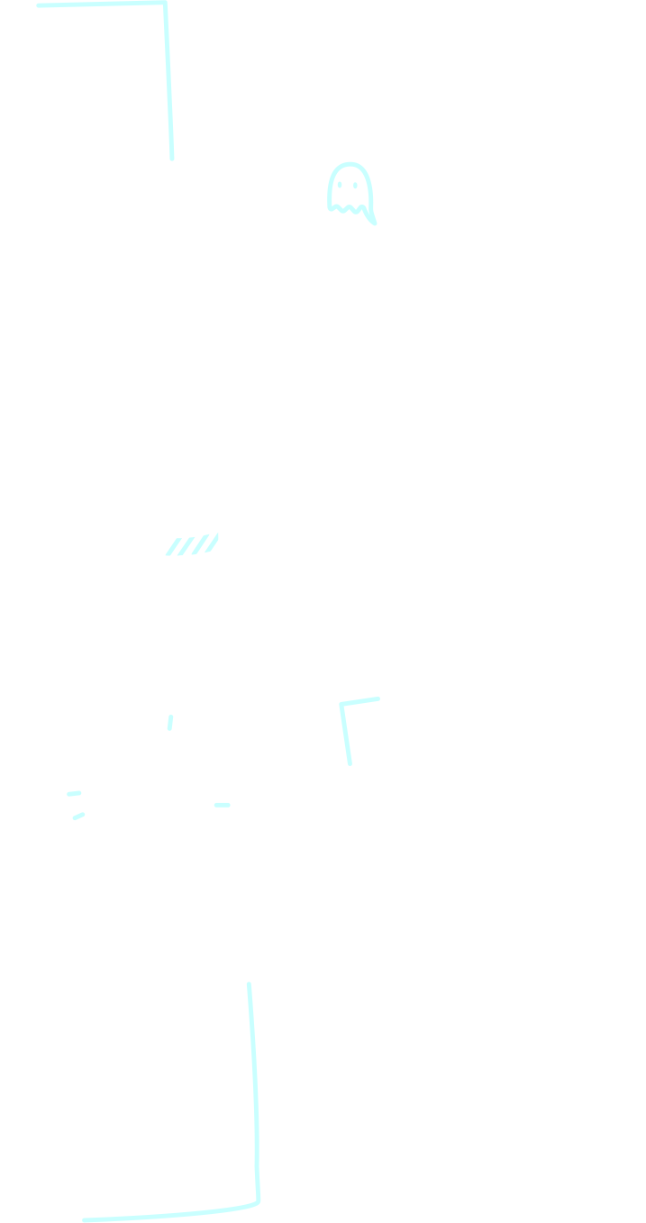 A series of brand illustration elements: an I'm lost poster for a happy phone, a dead phone on the ground with a cute ghost emerging from it, a happy dog with a heart nose holding a phone in it's mouth, a postage stamp with a hand holding a phone on it, a mailer bag that says 'found your phone' with a hand coming out holding a glowing phone with a heart on it